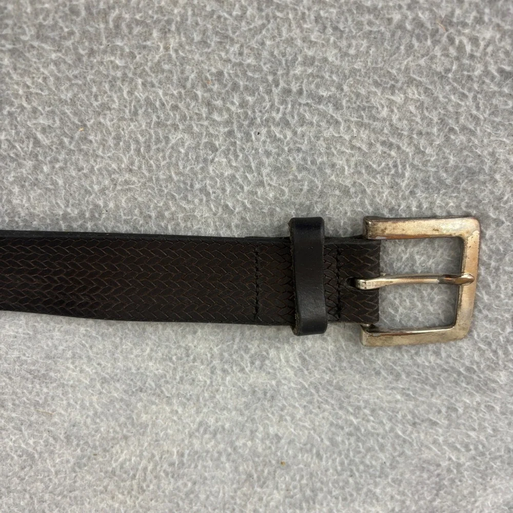 Allen Edmonds Belt Mens 44 Brown Woven Embossed Leather Silver Buckle 78501